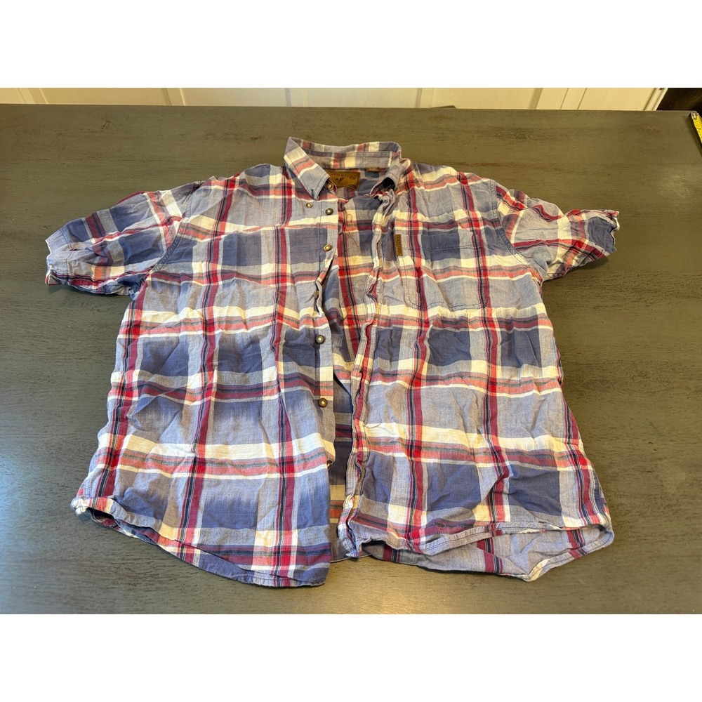 North River Outfitters Mens Large Blue Red Plaid Short Sleeve Cotton Button Top